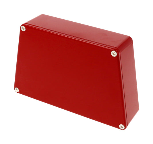 Hammond 1590TRPCRD 1590-STOMP Series Wide Trapezoid Stomp Box Enclosure, IP54, 95 mm length x 122 mm small end x 151 mm large end x 39 mm depth, Diecast Aluminum/Red.