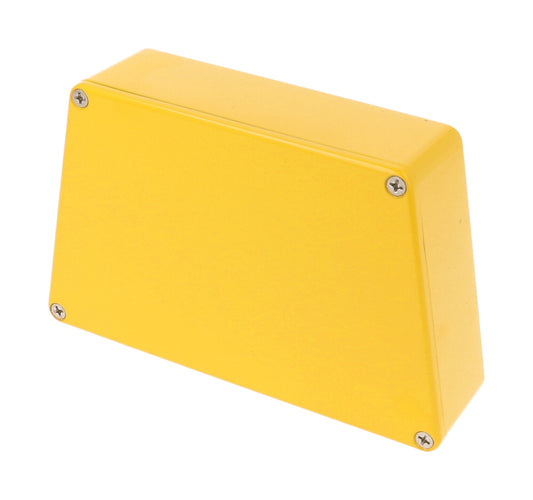 Hammond 1590TRPCYL 1590-STOMP Series Wide Trapezoid Stomp Box Enclosure, IP54, 95 mm length x 122 mm small end x 151 mm large end x 39 mm depth, Diecast Aluminum/Yellow.