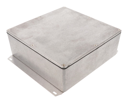 Hammond 1590WFF 1590 Series Diecast Aluminum Enclosure, Flanged Bottom Plate, IP65 Watertight, 188 mm x 188 mm x 67 mm, Diecast Aluminum/Natural.