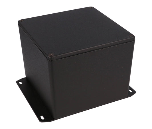 Hammond 1590WVFBK Die-Cast Aluminum Enclosure, Black Powder Finish, 120 X 120 X 94 mm, Flanged Bottom, IP65, Gasket.