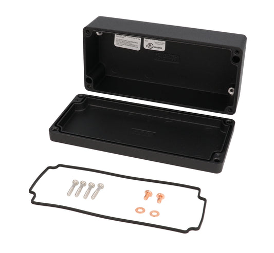 Hammond 1590Z130BK Thick-Wall Die-Cast Aluminum Enclosure, Black Powder Finish, 175 X 80 X 52 mm, Type 4X/6P, IP66/IP67/IP68, Silicone Gasket, Mounting Shelf.
