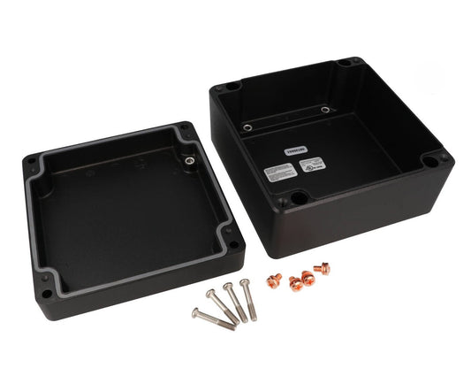 Hammond 1590Z180BK Thick-Wall Die-Cast Aluminum Enclosure, Black Powder Finish, 180 X 180 X 100 mm, Type 4X/6P, IP66/IP67/IP68, Silicone Gasket, Mounting Shelf.