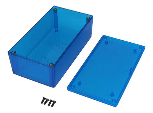 Hammond 1591XXDTBU Translucent Polycarbonate Enclosure, Blue, PCB Standoffs, Tongue-And-Groove, IP54, UL94 V-0