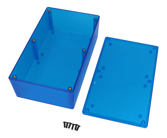 Hammond 1591XXETBU Translucent Polycarbonate Enclosure, Blue, PCB Standoffs, Tongue-And-Groove, IP54, UL94 V-0