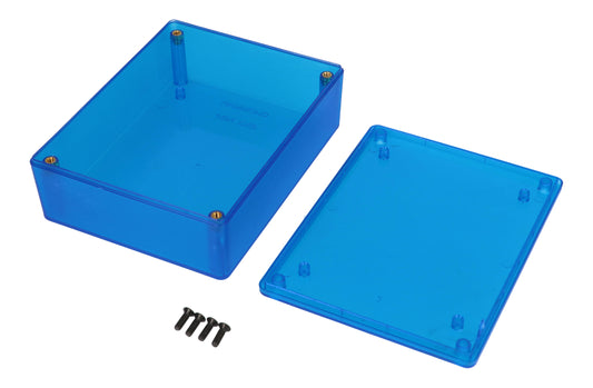 Hammond 1591XXGTBU Translucent Polycarbonate Enclosure, Blue, PCB Standoffs, Tongue-And-Groove, IP54, UL94 V-0