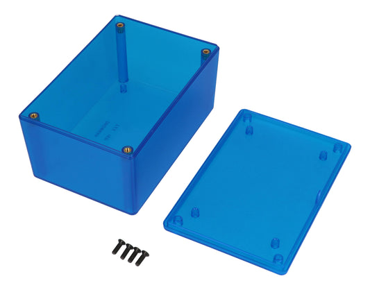 Hammond 1591XXTTBU Translucent Polycarbonate Enclosure, Blue, PCB Standoffs, Tongue-And-Groove, IP54, UL94 V-0