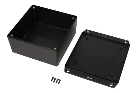 Hammond 1591XXUFLBK ABS Plastic Enclosure, Black, Flanged Lid, PCB Standoffs, Tongue-And-Groove, IP54, UL94 V-0