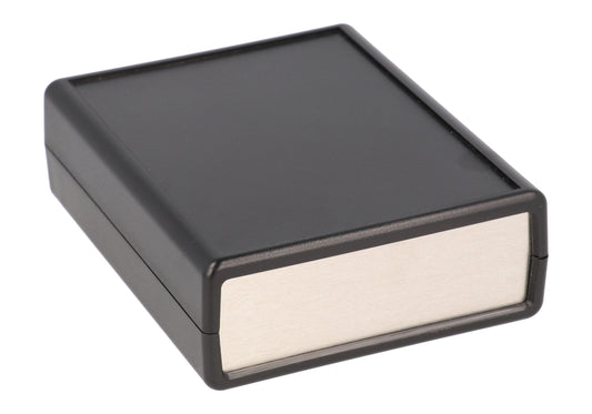Hammond 1593BBALBK 1593 Series ABS Handheld Instrument Enclosure, Aluminum End Panels, No Battery Door, 3.74" x 3.03" x 1.18", Black.