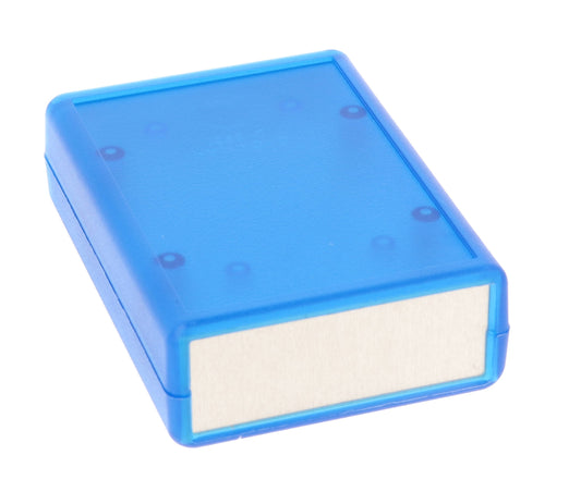 Hammond 1593LALTBU 1593 Series ABS Handheld Instrument Enclosure, Aluminum End Panels, No Battery Door, 3.62" x 2.6" x 1.1", Transparent Blue.