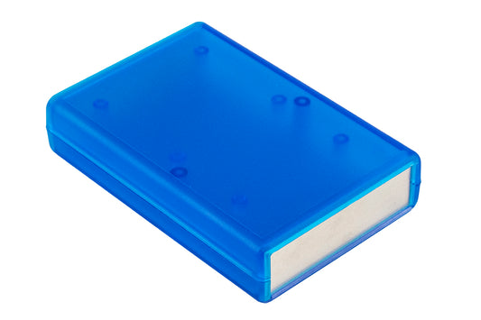 Hammond 1593NALTBU 1593 Series ABS Handheld Instrument Enclosure, Aluminum End Panels, No Battery Door, 4.37" x 2.95" x 0.98", Transparent Blue.