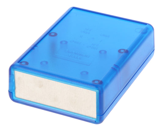 Hammond 1593PALTBU 1593 Series ABS Handheld Instrument Enclosure, Aluminum End Panels, With Battery Door, 3.62" x 2.62" x 1.1", Transparent Blue.