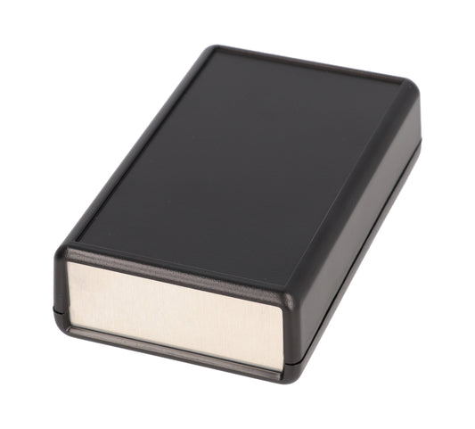 Hammond 1593QALBK 1593 Series ABS Handheld Instrument Enclosure, Aluminum End Panels, With Battery Door, 4.41" x 2.62" x 0.83", Black.