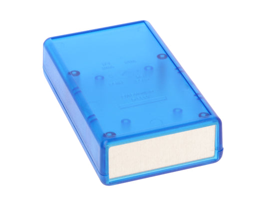 Hammond 1593QALTBU 1593 Series ABS Handheld Instrument Enclosure, Aluminum End Panels, With Battery Door, 4.41" x 2.62" x 0.83", Transparent Blue.