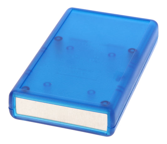 Hammond 1593TALTBU 1593 Series ABS Handheld Instrument Enclosure, Aluminum End Panels, With Battery Door, 4.41" x 2.62" x 0.83", Transparent Blue.