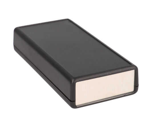 Hammond 1593YALBK 1593 Series ABS Handheld Instrument Enclosure, Aluminum End Panels, With Battery Door, 5.51" x 2.6" x 1.1", Black.