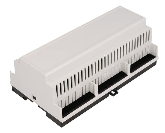 Hammond 1597DIN9GY 1597DIN Series 9 Module DIN Rail Mounted Polycarbonate Enclosure, IP20, 90 mm x 158 mm x 58 mm, Light Gray.