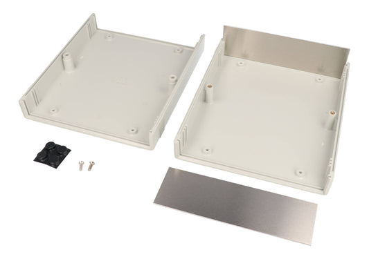 Hammond 1598CGY 1598 Series Flame Retardant ABS Instrument Enclosure With Aluminum End Panels, IP54, 7.09" x 6.06" x 2.01", Gray.