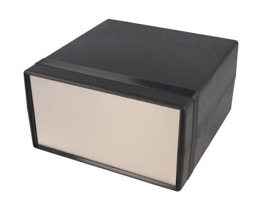 Hammond 1598EBK 1598 Series Flame Retardant ABS Instrument Enclosure with Aluminum End Panels, 6.3" x 6.26" x 3.35", Black.