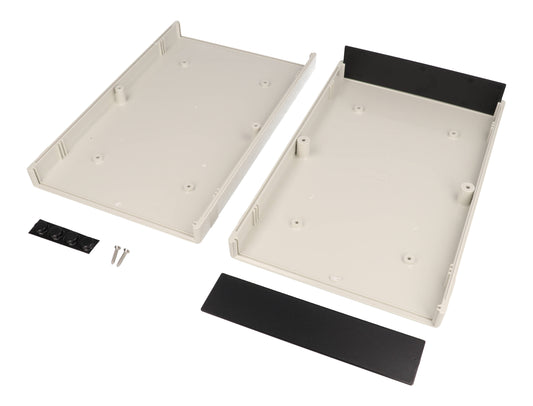 Hammond 1598FSGYPBK 1598 Series General Purpose ABS Instrument Enclosure with Black Plastic End Panels, 9.84" x 6.26" x 1.61", Gray.