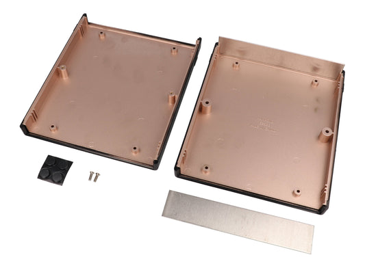 Hammond 1598RBBBK 1598R Series EMI/RFI Shielded ABS Instrument Enclosure with Aluminum End Panels, 7.05" x 6.08" x 1.38", Black.