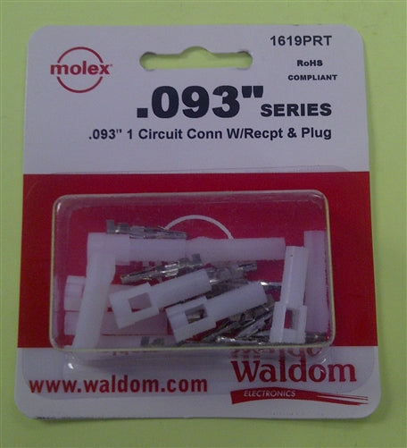 Molex 1619PRT .093" Circular Connector Kit 1 Pole/Circuit, 5 Sets, Pins 18-22AWG