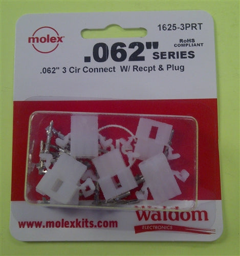 Molex 1625-3PRT .062" Connector Kit 3 Pole/Circuit, 3 Sets, Pins 18-24AWG