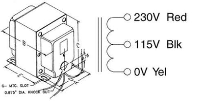 Hammond 170 Autotransformer 115VAC/230VAC Step Up or Down, 50VA, Single Winding (Not Isolated)