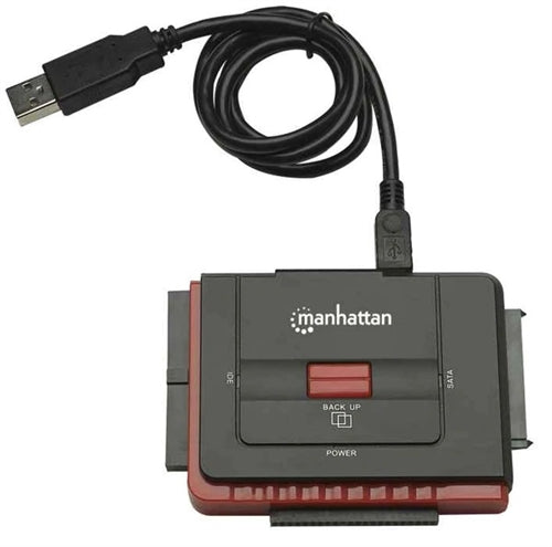 Manhattan 179195 Hi-Speed USB to Sata/Ide Adapter, 3-in-1 with One-Touch Backup, 40/44 Pin Ide USB 1.1/2.0