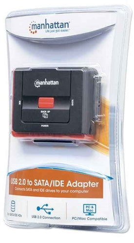 Manhattan 179195 Hi-Speed USB to Sata/Ide Adapter, 3-in-1 with One-Touch Backup, 40/44 Pin Ide USB 1.1/2.0