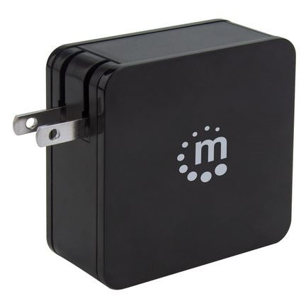 Manhattan 180214 Wall Charger 60W, USB Type-C Power Delivery Port (to 60W) USB Type-A Charging Port (to 2.4A)