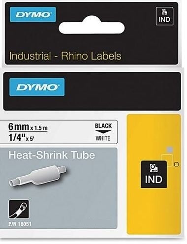 Dymo Rhino 18051 Heat Shrink 3:1 Label 1/4" x 5' Black On White