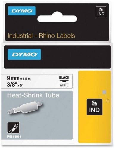 Dymo Rhino 18053 Heat Shrink 3:1 Label 3/8" x 5' Black On White