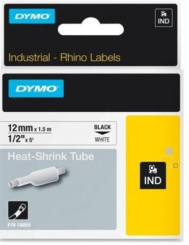 Dymo Rhino 18055 Heat Shrink 3:1 Label 1/2" x 5' Black On White