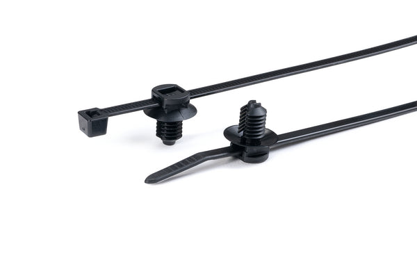 Hellermann Tyton 150-31093 2-Piece Cable Tie with Fir Tree Mount, 6.0"L, 0.26 - 0.28",  Mounting Hole, PA66HS, Black, 500/pkg