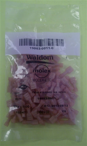 Molex 19003-0011 Red 22-18AWG .187" Female Quick Connector, Fully Nylon Insulated, 100/Pack