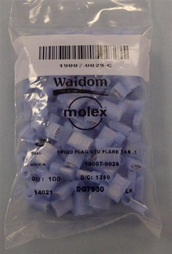 Molex 19007-0029 Blue 16-14AWG .187" Female Flag Connector, Fully Nylon Insulated, 100/Pack