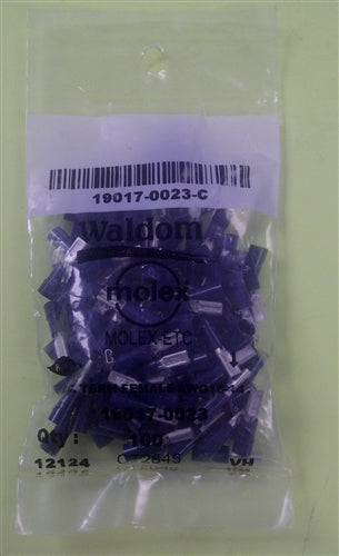 Molex 19017-0023 Blue 16-14AWG .110" Female Quick Connector, Fits Blades .020" Thick, Vinyl Insulated, 100/Pack