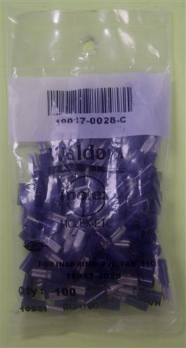 Molex 19017-0028 Blue 16-14AWG .110" Female Quick Connector, Fits Blades .032" Thick, Vinyl Insulated, 100/Pack