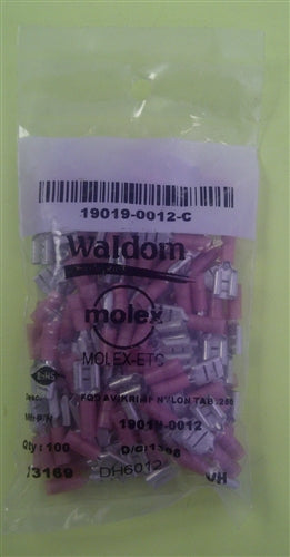 Molex 19019-0012 Red 22-18AWG .250" Female Quick Connector, Nylon Insulated, 100/Pack