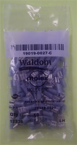 Molex 19019-0027 Blue 16-14AWG .187" Female Quick Connector, Nylon Insulated, 100/Pack