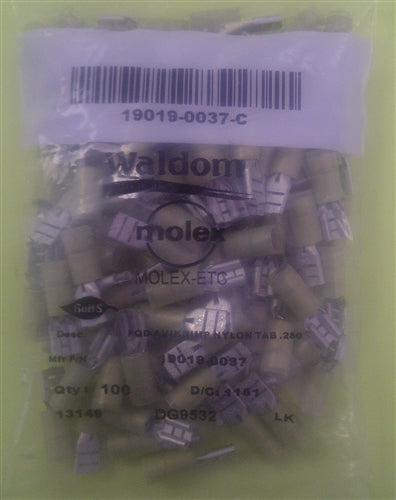 Molex 19019-0037 Yellow 12-10AWG .250" Female Quick Connector, Nylon Insulated, 100/Pack