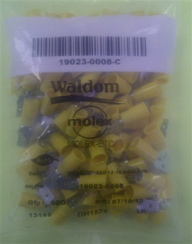 Molex 19023-0008 Yellow 12-10AWG .250" Male Quick Connector, Vinyl Insulated, 100/Pack