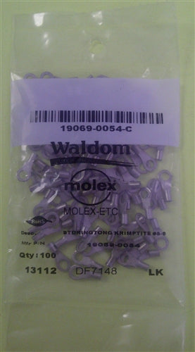Molex 19069-0054 Non-Insulated 22-18AWG #6 Ring Terminal Connector, 100/Pack
