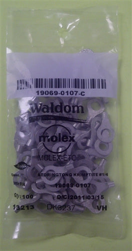 Molex 19069-0107 Non-Insulated 16-14AWG 1/4" Ring Terminal Connector, 100/Pack