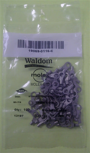 Molex 19069-0116 Non-Insulated 16-14AWG #10 Ring Terminal Connector, 100/Pack