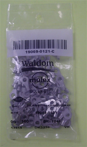 Molex 19069-0121 Non-Insulated 16-14AWG #8 Ring Terminal Connector, 100/Pack