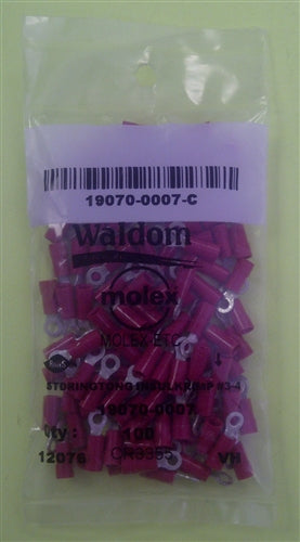 Molex 19070-0007 Red 22-18AWG #4 Ring Terminal Connector, Vinyl Insulated, 100/Pack