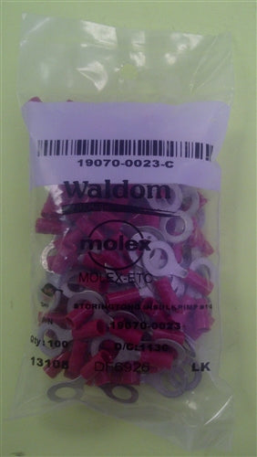 Molex 19070-0023 Red 22-18AWG 1/4" Ring Terminal Connector, Vinyl Insulated, 100/Pack