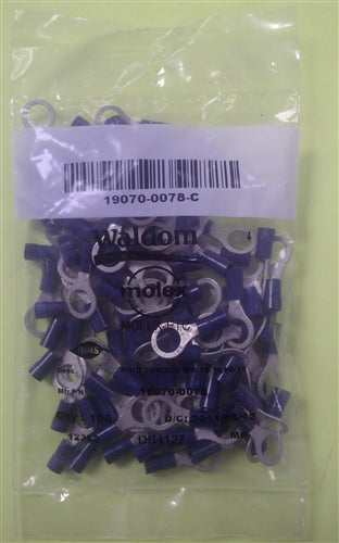 Molex 19070-0078 Blue 16-14AWG 5/16" Ring Terminal Connector, Vinyl Insulated, 100/Pack