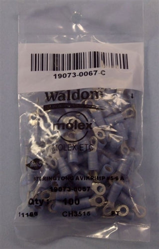 Molex 19073-0067 Blue 16-14AWG #6 Ring Terminal Connector, Nylon Insulated, 100/Pack